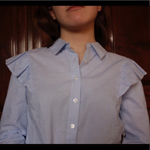 FOREVER 21 ruffle peasant blue white stripes shirt